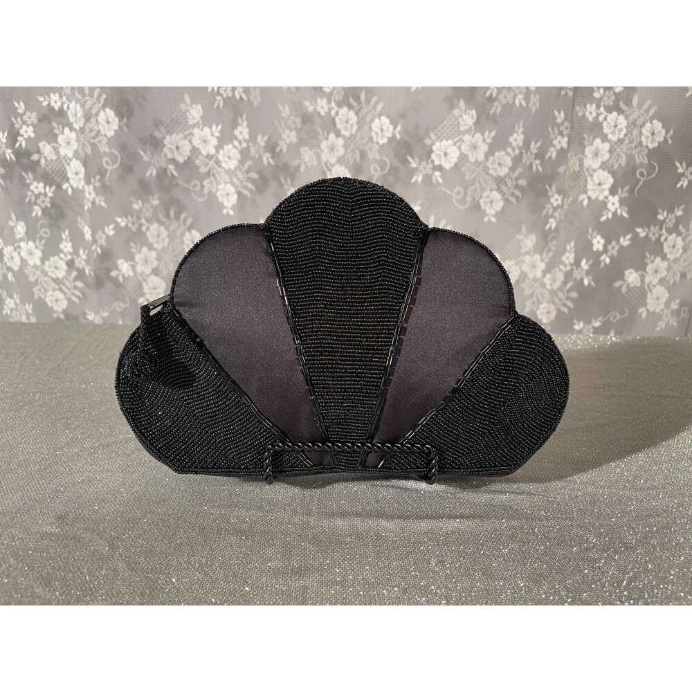 Vintage 80s Beaded Cocktail Purse 1980s Retro Art Deco Glam Goth Black Clutch